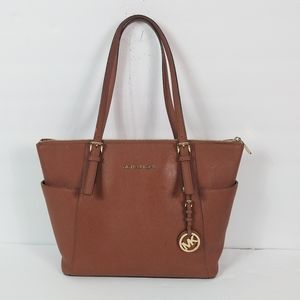 Michael Kors Jet Set brown safiano leather tote bag